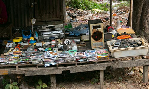 Electronic goods for sale on a market stall